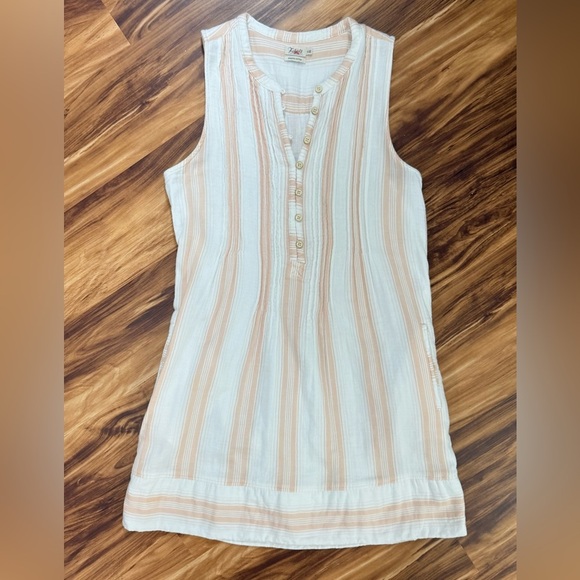 Faherty Organic Cotton Sheath Dress - Striped Cream and Tan - Picture 5 of 9
